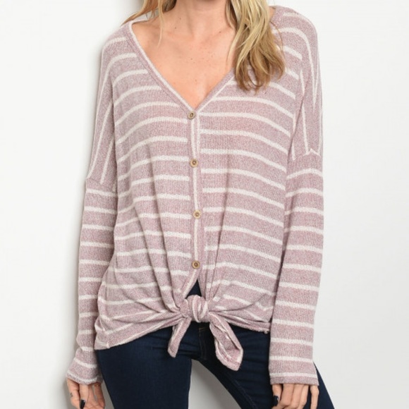 Trend Setter Diva Boutique Tops - MAUVE & IVORY KNIT TOP